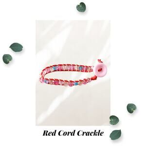 Pink Orange Red Crackle Glass Red Wrap Bracelet - Single Wrap - Pink Button